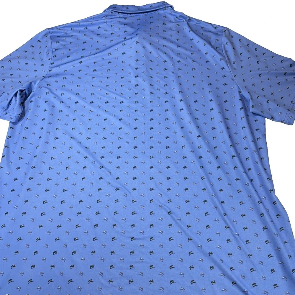 RLX Ralph Lauren XL Polo Shirt Golf Swordfish All Over Print‎ Blue Water Wicking - Picture 6 of 6